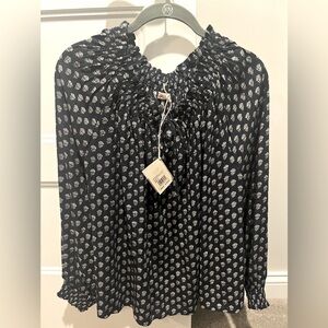 FAHERTY Emery Top, Size S, Lotus Floral Print, Navy Blue